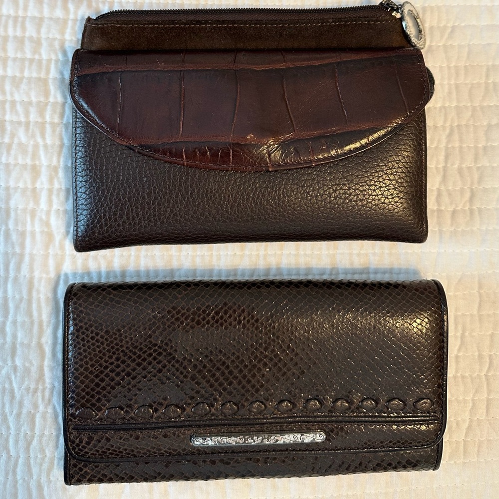 Pair of Brighton Wallets—Real Dark Brown Leather